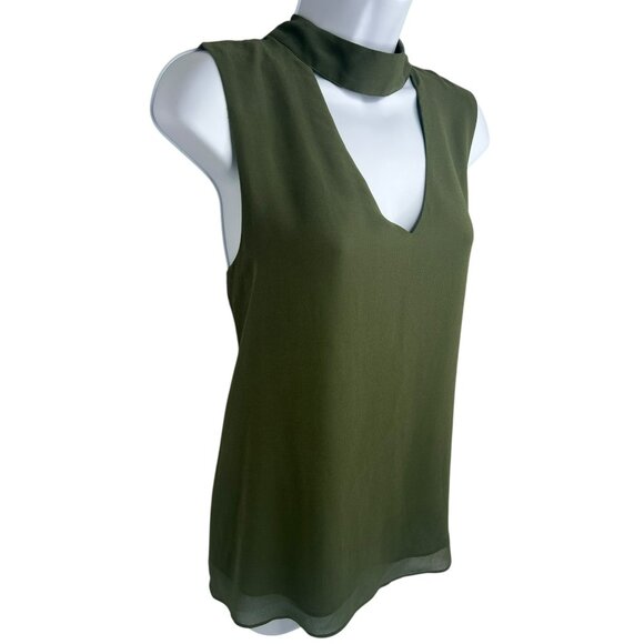 My Michelle Women’s Olive Green Sleeveless Choker V-Neck Blouse Size Large - Picture 1 of 7